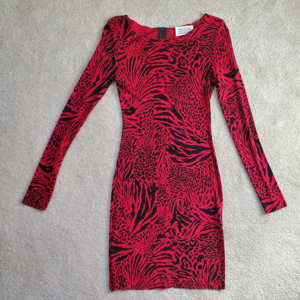 Cocktail pencil black-and-red Italian dress (mini). Size 44